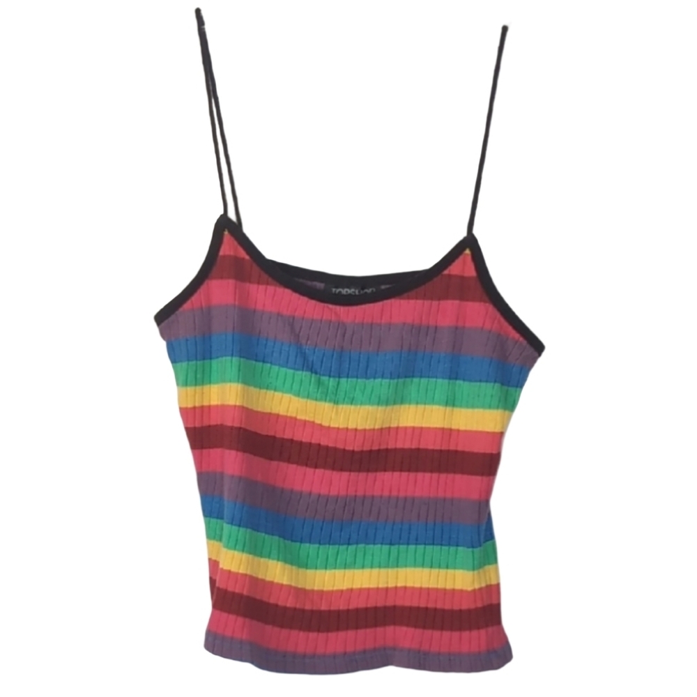 Topshop Women's Size 8 Rainbow Strip Cropped  Ribbed Tank Top Stretch